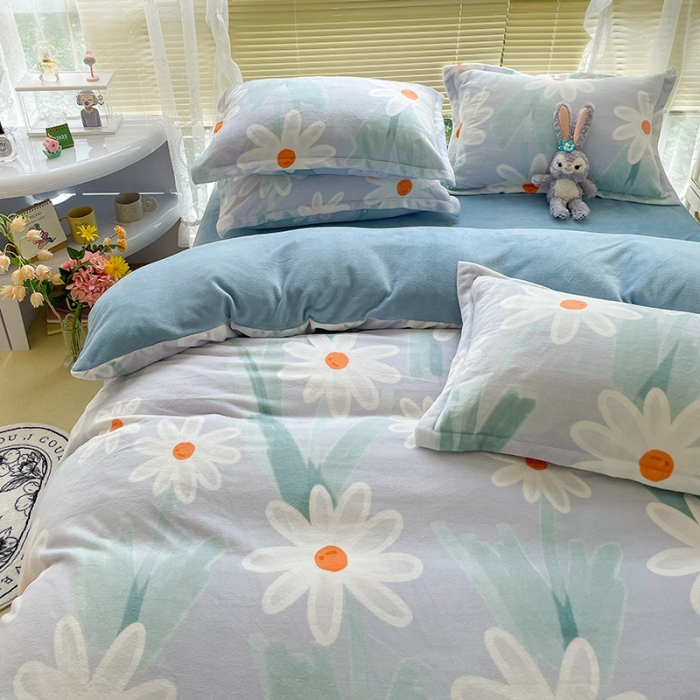 91家纺网 家纺一手货源 找家纺 慕尚2022新款田园花卉类牛奶绒四件套 畅游花海