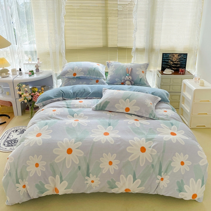 91家纺网 家纺一手货源 找家纺 慕尚2022新款田园花卉类牛奶绒四件套 畅游花海