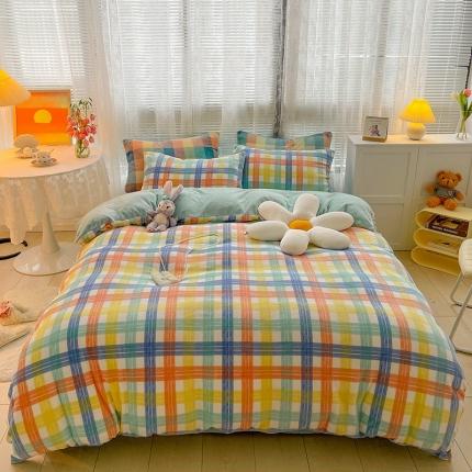 91家纺网 家纺一手货源 找家纺 慕尚2022新款撞色果冻格子复古格子牛奶绒四件套 果冻格子-绿