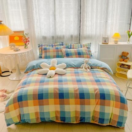 91家纺网 家纺一手货源 找家纺 （总）慕尚2022新款撞色果冻格子复古格子牛奶绒四件套