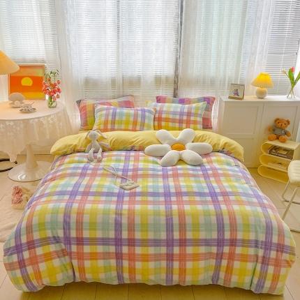 91家纺网 家纺一手货源 找家纺 （总）慕尚2022新款撞色果冻格子复古格子牛奶绒四件套