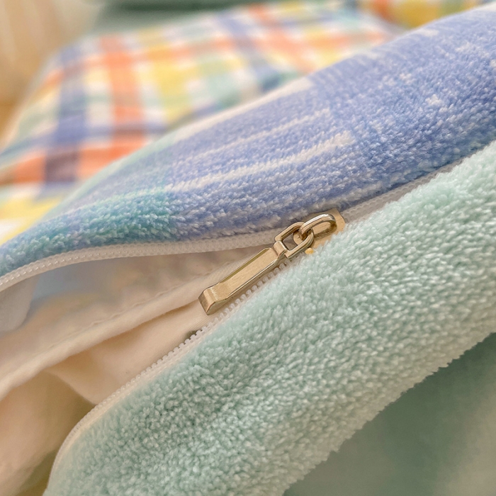 91家纺网 家纺一手货源 找家纺 慕尚2022新款撞色果冻格子复古格子牛奶绒四件套 果冻格子-绿