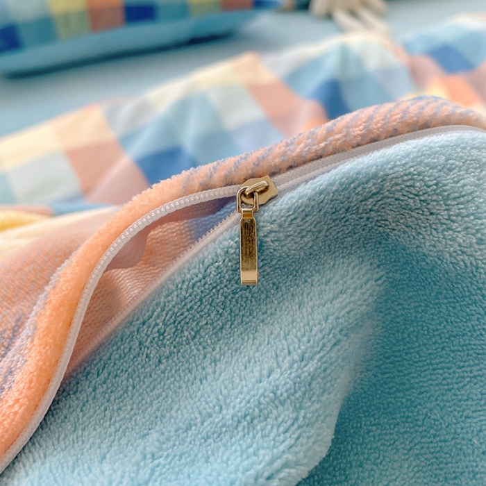 91家纺网 家纺一手货源 找家纺 慕尚2022新款撞色果冻格子复古格子牛奶绒四件套 果冻格子-蓝