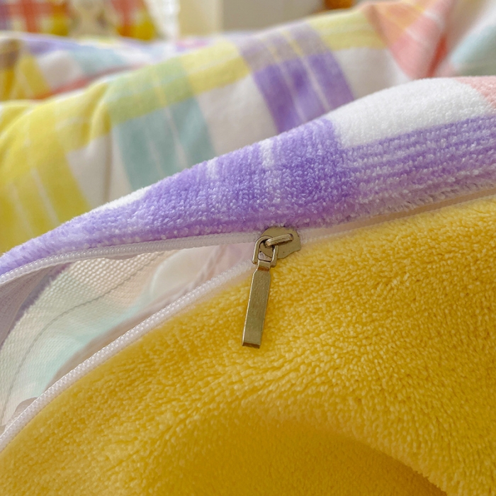 91家纺网 家纺一手货源 找家纺 慕尚2022新款撞色果冻格子复古格子牛奶绒四件套 果冻格子-黄