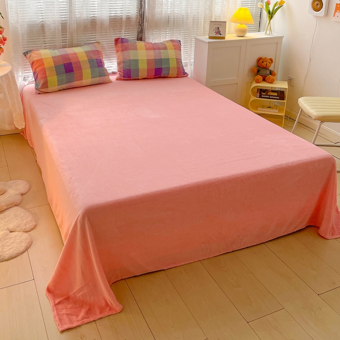 91家纺网 家纺一手货源 找家纺 慕尚2022新款撞色果冻格子复古格子牛奶绒四件套 果冻格子-粉