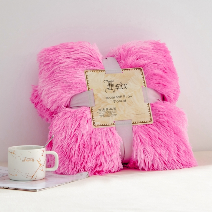 91家纺网 家纺一手货源 找家纺 品尚嘉 水貂绒毛毯长毛绒法莱绒双层跨境外贸毯子 扎染-粉色
