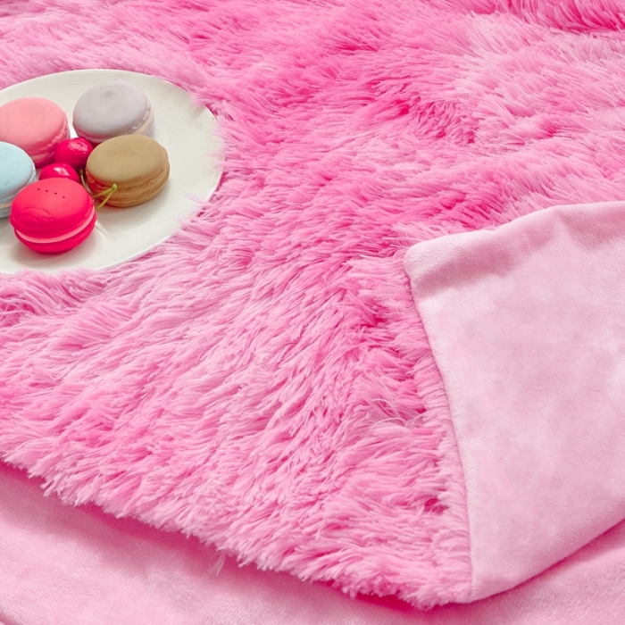 91家纺网 家纺一手货源 找家纺 品尚嘉 水貂绒毛毯长毛绒法莱绒双层跨境外贸毯子 扎染-粉色