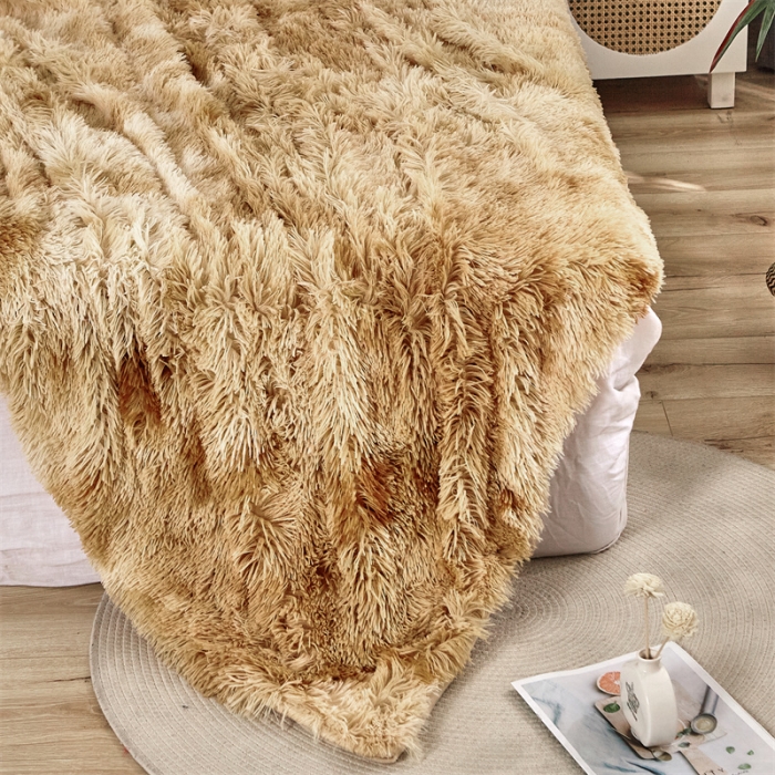 91家纺网 家纺一手货源 找家纺 品尚嘉 水貂绒毛毯长毛绒法莱绒双层跨境外贸毯子 扎染-黄棕