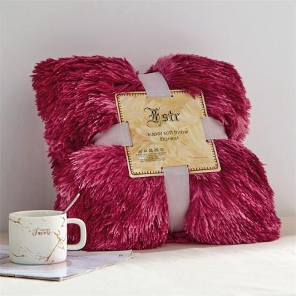 品尚嘉 水貂绒毛毯长毛绒法莱绒双层跨境外贸毯子 扎染-酒红