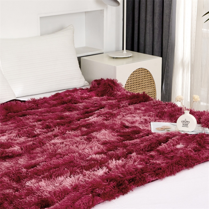 91家纺网 家纺一手货源 找家纺 品尚嘉 水貂绒毛毯长毛绒法莱绒双层跨境外贸毯子 扎染-酒红