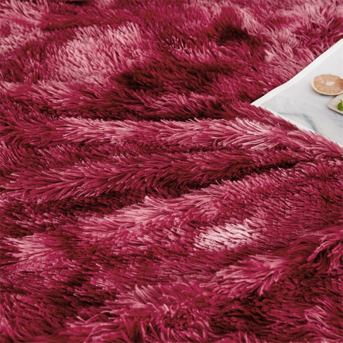 91家纺网 家纺一手货源 找家纺 品尚嘉 水貂绒毛毯长毛绒法莱绒双层跨境外贸毯子 扎染-酒红