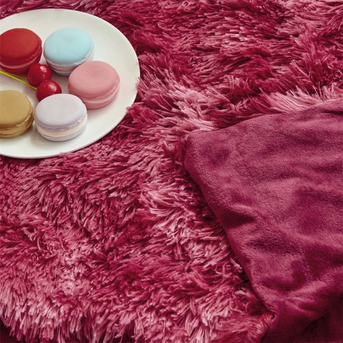 91家纺网 家纺一手货源 找家纺 品尚嘉 水貂绒毛毯长毛绒法莱绒双层跨境外贸毯子 扎染-酒红