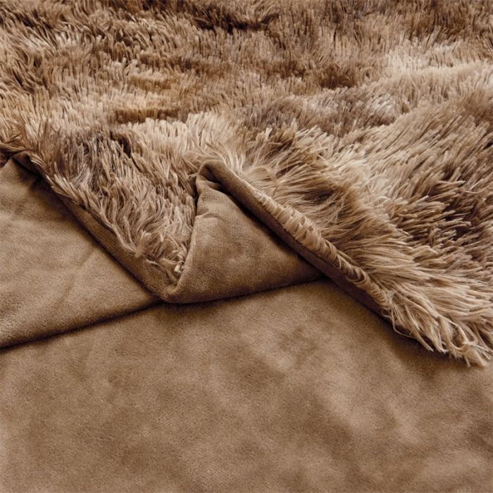 91家纺网 家纺一手货源 找家纺 品尚嘉 水貂绒毛毯长毛绒法莱绒双层跨境外贸毯子 扎染-咖啡