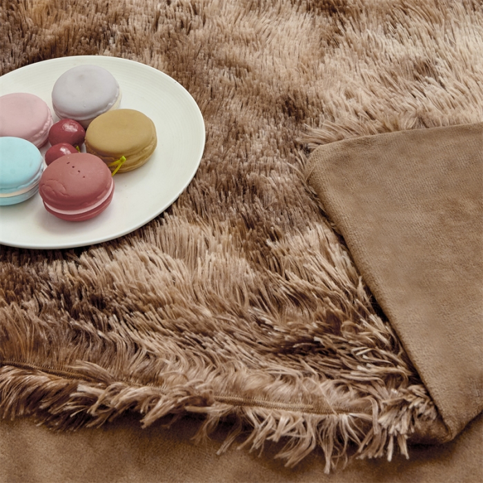 91家纺网 家纺一手货源 找家纺 品尚嘉 水貂绒毛毯长毛绒法莱绒双层跨境外贸毯子 扎染-咖啡