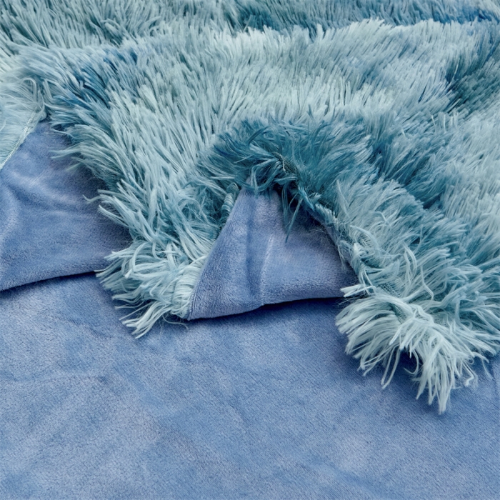 91家纺网 家纺一手货源 找家纺 品尚嘉 水貂绒毛毯长毛绒法莱绒双层跨境外贸毯子 扎染-蓝色
