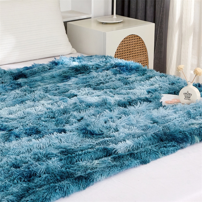 91家纺网 家纺一手货源 找家纺 品尚嘉 水貂绒毛毯长毛绒法莱绒双层跨境外贸毯子 扎染-蓝色