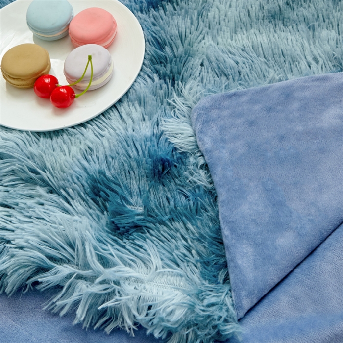 91家纺网 家纺一手货源 找家纺 品尚嘉 水貂绒毛毯长毛绒法莱绒双层跨境外贸毯子 扎染-蓝色