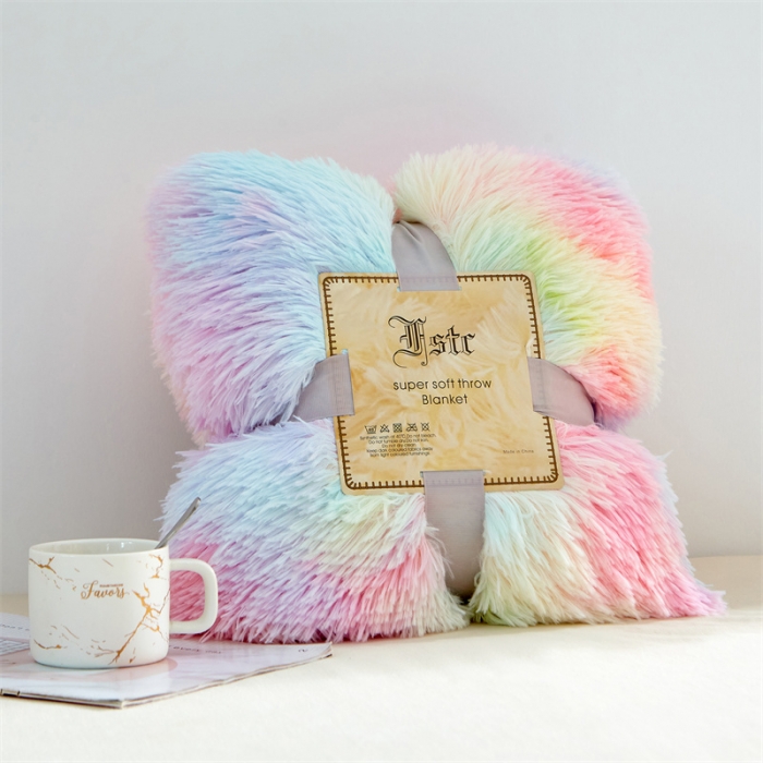 91家纺网 家纺一手货源 找家纺 品尚嘉 水貂绒毛毯长毛绒法莱绒双层跨境外贸毯子 扎染-七彩