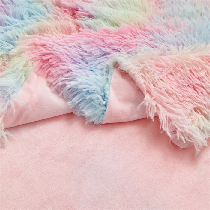 91家纺网 家纺一手货源 找家纺 品尚嘉 水貂绒毛毯长毛绒法莱绒双层跨境外贸毯子 扎染-七彩