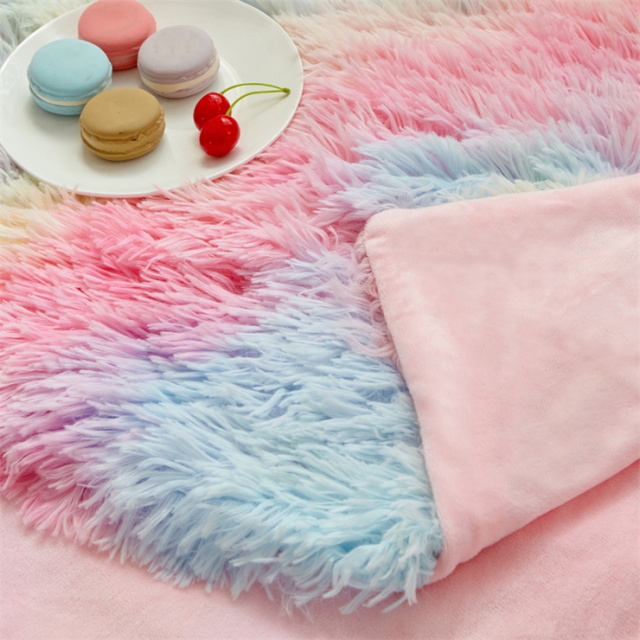 91家纺网 家纺一手货源 找家纺 品尚嘉 水貂绒毛毯长毛绒法莱绒双层跨境外贸毯子 扎染-七彩