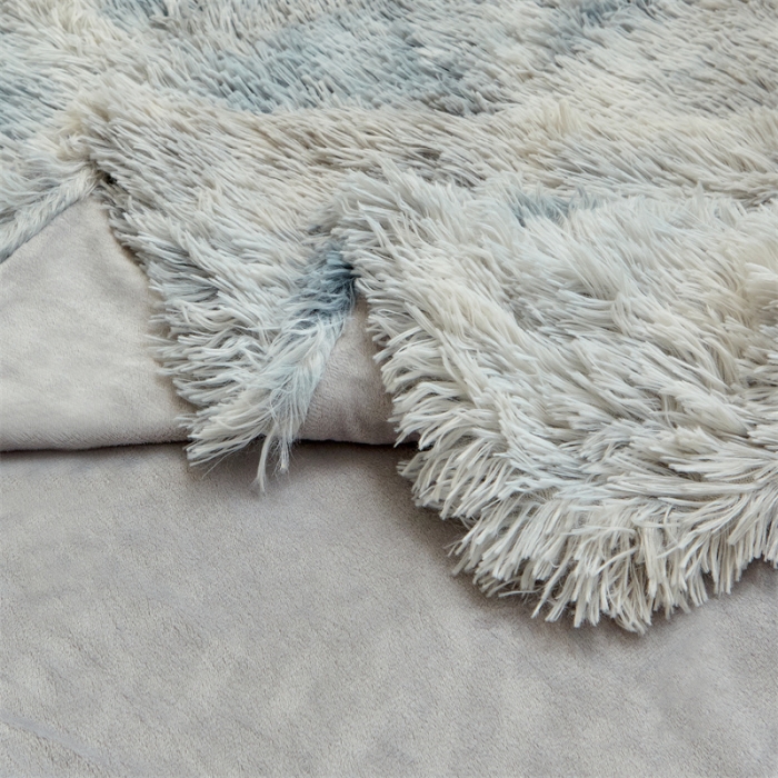 91家纺网 家纺一手货源 找家纺 品尚嘉 水貂绒毛毯长毛绒法莱绒双层跨境外贸毯子 扎染-浅灰