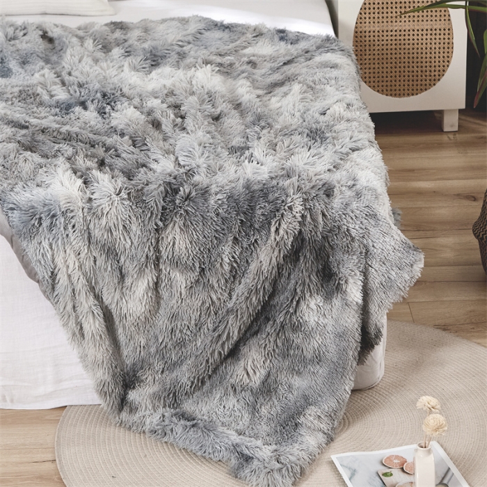 91家纺网 家纺一手货源 找家纺 品尚嘉 水貂绒毛毯长毛绒法莱绒双层跨境外贸毯子 扎染-浅灰