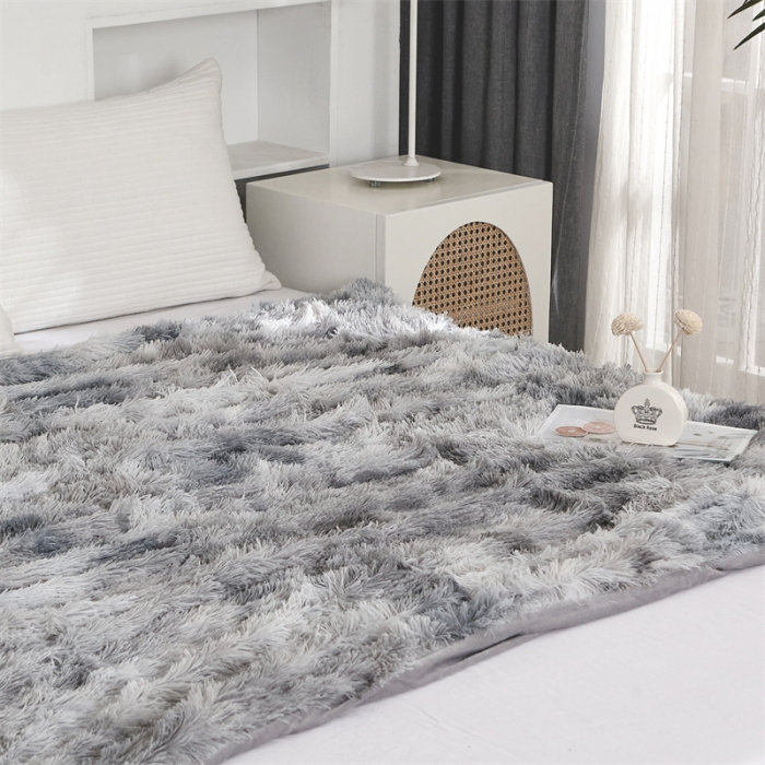 91家纺网 家纺一手货源 找家纺 品尚嘉 水貂绒毛毯长毛绒法莱绒双层跨境外贸毯子 扎染-浅灰