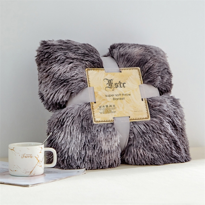 91家纺网 家纺一手货源 找家纺 品尚嘉 水貂绒毛毯长毛绒法莱绒双层跨境外贸毯子 扎染-深灰