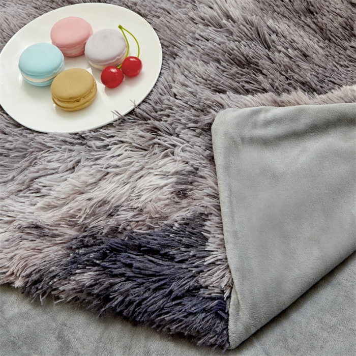 91家纺网 家纺一手货源 找家纺 品尚嘉 水貂绒毛毯长毛绒法莱绒双层跨境外贸毯子 扎染-深灰