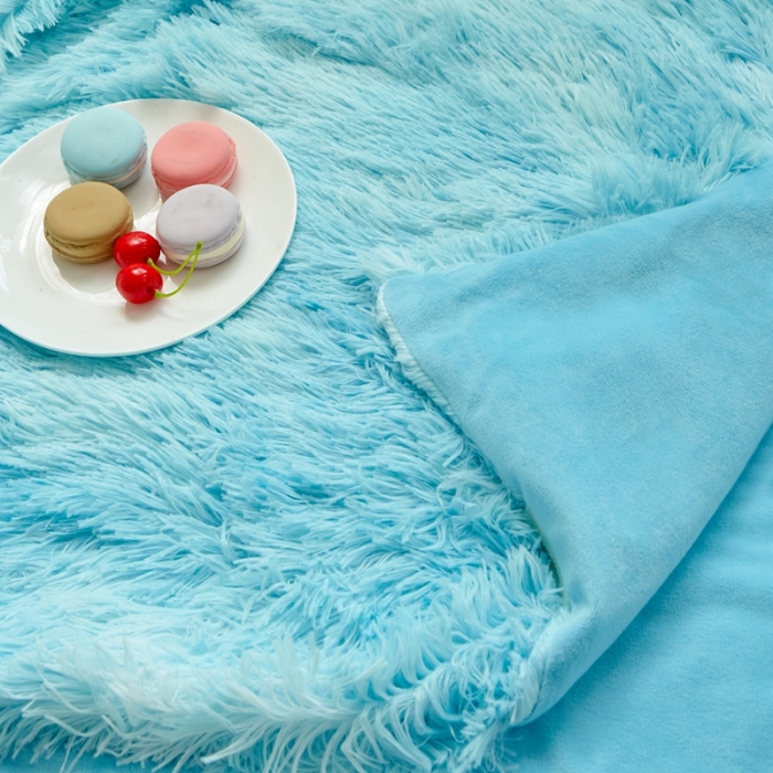 91家纺网 家纺一手货源 找家纺 品尚嘉 水貂绒毛毯长毛绒法莱绒双层跨境外贸毯子 扎染-水蓝
