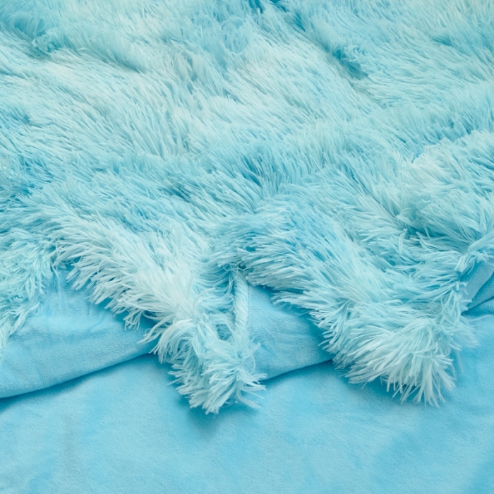 91家纺网 家纺一手货源 找家纺 品尚嘉 水貂绒毛毯长毛绒法莱绒双层跨境外贸毯子 扎染-水蓝