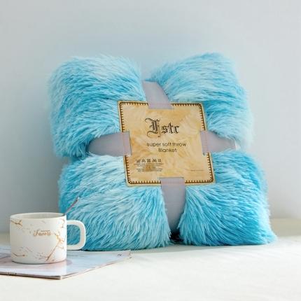 品尚嘉 水貂绒毛毯长毛绒法莱绒双层跨境外贸毯子 扎染-水蓝