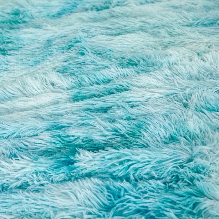 91家纺网 家纺一手货源 找家纺 品尚嘉 水貂绒毛毯长毛绒法莱绒双层跨境外贸毯子 扎染-水蓝