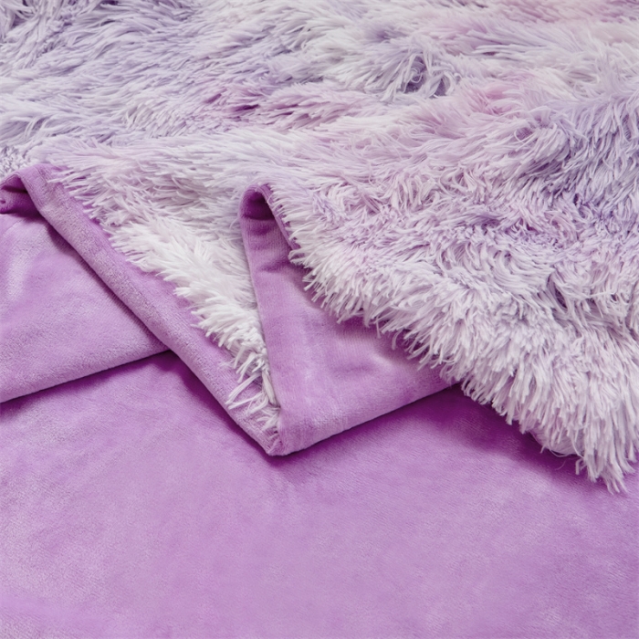 91家纺网 家纺一手货源 找家纺 品尚嘉 水貂绒毛毯长毛绒法莱绒双层跨境外贸毯子 扎染-紫色