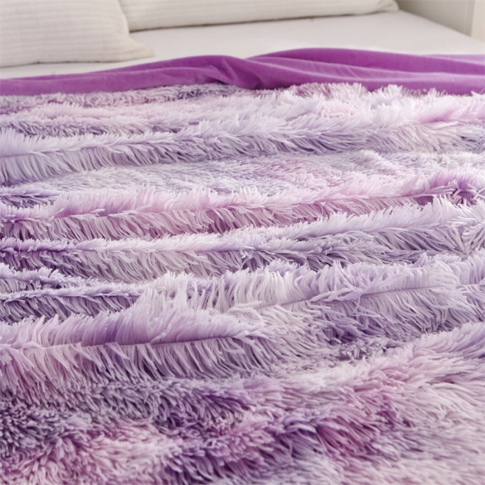 91家纺网 家纺一手货源 找家纺 品尚嘉 水貂绒毛毯长毛绒法莱绒双层跨境外贸毯子 扎染-紫色