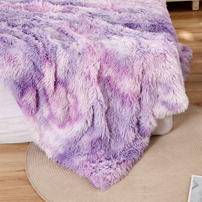 91家纺网 家纺一手货源 找家纺 品尚嘉 水貂绒毛毯长毛绒法莱绒双层跨境外贸毯子 扎染-紫色