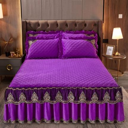 91家纺网 家纺一手货源 找家纺 家之硕 2021新款水晶绒夹棉床裙三件套 幸运花系列 魅力紫