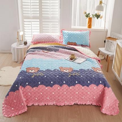 91家纺网 家纺一手货源 找家纺 金窝窝家纺 2024新款牛奶绒床盖套件 彩虹小熊