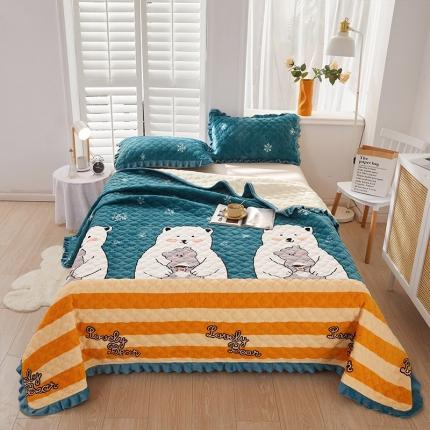 91家纺网 家纺一手货源 找家纺 金窝窝家纺 2024新款牛奶绒床盖套件 呆萌小熊绿