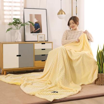 卓米 2021新款牛奶绒魔法绒法莱绒贴布绣毛毯 黄色