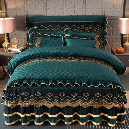 91家纺网 家纺一手货源 找家纺 情恒2025新款皇朝盛世系列全夹棉被套枕套 墨绿色