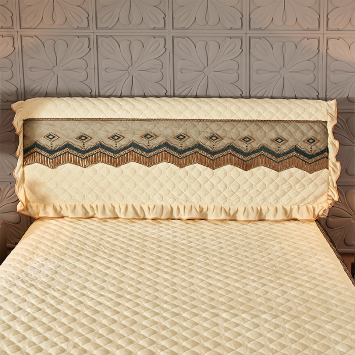 91家纺网 家纺一手货源 找家纺 情恒2025新款皇朝盛世系列全夹棉单床头罩大靠背靠垫 米黄色