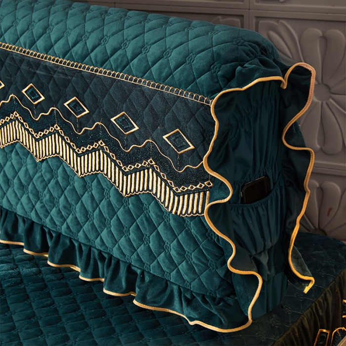 91家纺网 家纺一手货源 找家纺 情恒2025新款皇朝盛世系列全夹棉单床头罩大靠背靠垫 墨绿色