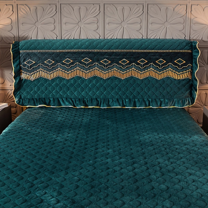 91家纺网 家纺一手货源 找家纺 情恒2025新款皇朝盛世系列全夹棉单床头罩大靠背靠垫 墨绿色