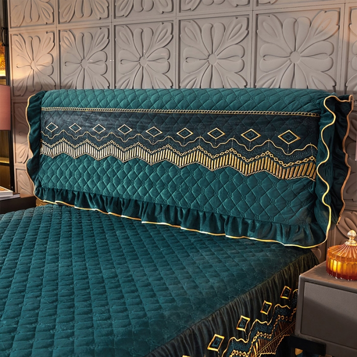 91家纺网 家纺一手货源 找家纺 情恒2025新款皇朝盛世系列全夹棉单床头罩大靠背靠垫 墨绿色