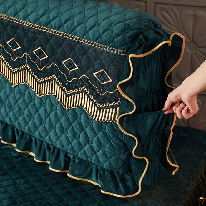 91家纺网 家纺一手货源 找家纺 情恒2025新款皇朝盛世系列全夹棉单床头罩大靠背靠垫 墨绿色