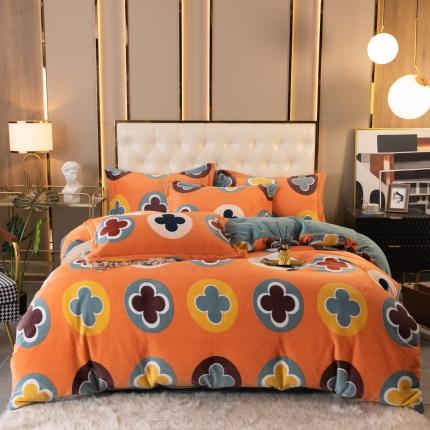 91家纺网 家纺一手货源 找家纺 苹果星2021新款臻棉绒四件套牛奶绒四件套 四叶草