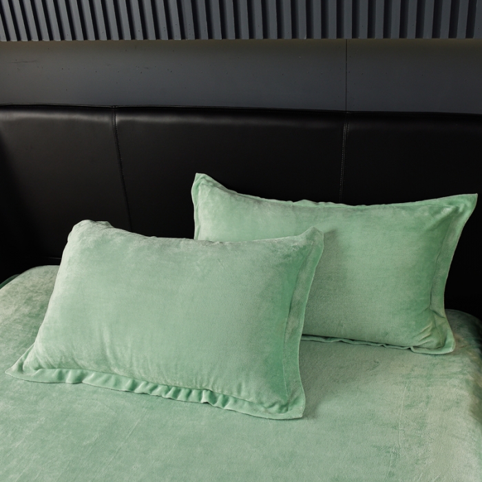 91家纺网 家纺一手货源 找家纺 简爱 2025新款高克重简单款牛奶绒刺绣四件套 羽毛-浅绿