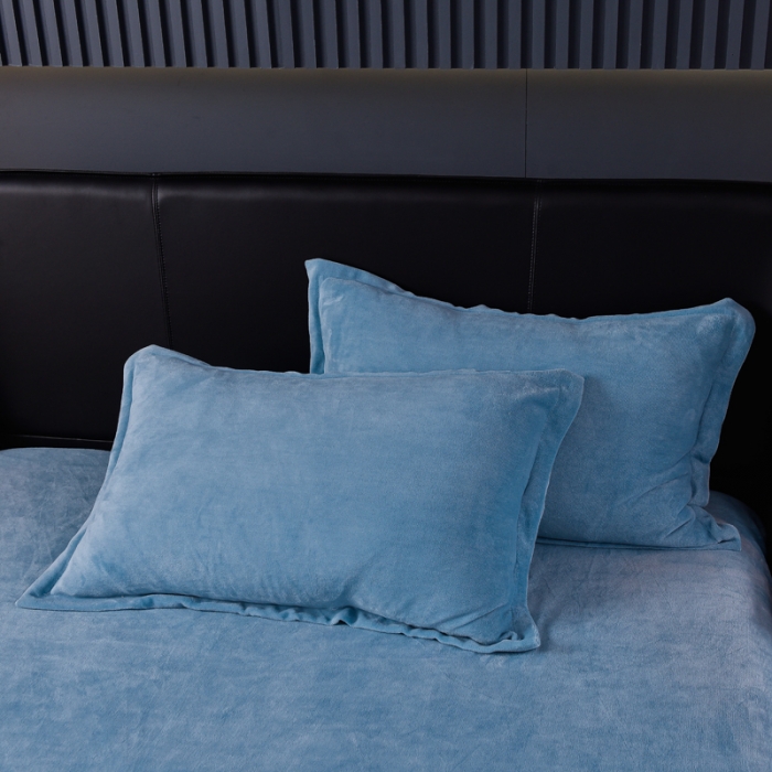 91家纺网 家纺一手货源 找家纺 简爱 2025新款高克重简单款牛奶绒刺绣四件套 羽毛-雾霾蓝