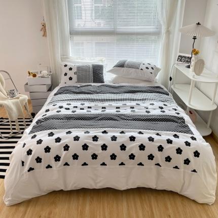 91家纺网 家纺一手货源 找家纺 婳庭 2021新款黑白拼接款四件套 山茶花-白